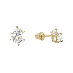 10k Solid Gold CZ Trio Cluster Studs – Azil Boutique 3rd Piercings, Baguette Earring, Cz Earrings, Cluster Earrings, Rose Gold Earrings, In Water, Solid Yellow, Gold Rose, Jewelry Care