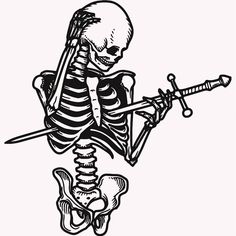 a skeleton is holding two swords in its hands