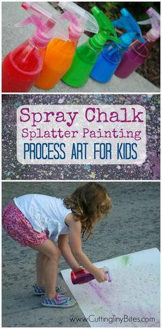 spray chalk and splatter painting process for kids