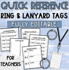 the printable ring and lanyard tags for teachers to use on their classroom desks