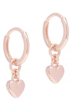 Ted Baker Jewellery, Gold Heart Earrings, Huggie Earrings Silver, Rose Gold Heart, Heart Shaped Earrings, Heart Drop Earrings, Jewelry Images, Tiny Heart, Huggie Hoop Earrings