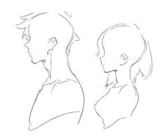 a drawing of two people's heads, one with short hair and the other without