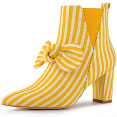 These fashionable striped boots have become a modern wardrobe staple for shopping on the streets. You can strut in style with these zip-high-heeled boots, which are perfect for going out or traveling. The bow and stripes design never go out of style. They are versatile enough to be paired with jeans or dresses, making them a great addition to any outfit. Please check the size measurement chart before ordering. Kitten Heel Ankle Boots, Striped Decor, Creative Shoes, Chunky Heel Ankle Boots, Womens Chunky Heels, Rubber Boot, Shoes Boots Ankle, Closed Toe Shoes, Chunky Heels Boots