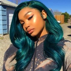 24” Teal Body Wave Lace Front Wig *New* Arrives New Human Synthetic Blend Lace Front Wig. Color & Texture As Shown 150-180 Density You Can Cut , Curl , And Style This Wig Heat Resistant Up To 315f 22.5 In Circumference Hand Tied - Check My 5 Star Reviews You Could Cut The Front Lace To Blend As Your Own Hairline I Do Not Trade On Any Of My Wigs Don’t Forget To Bundle With The Got2b Ultra Gel Or Ghost Bond To Save 10% Off $$$ Waves 2019, Slay Hairstyles, Connie Baby, Wig Styling, Peruvian Hair, Clear Acne, Front Lace Wigs Human Hair, Lace Hair, Brazilian Human Hair