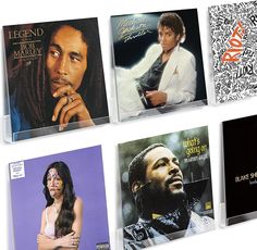 four different album covers are shown in this image, each with an individual's name