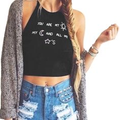 Boho You Are My Sun Crop Top Black Shirt . * Nwt* Perfect For Summer ! #Coachella #Boho Ripped Jean Shorts Outfit, Summer Outfits Crop Top, Outfits Crop Top, Jean Shorts Outfit, Top Summer Outfits, Outfit Festival, Ripped Jean Shorts, Strap Crop Top, Tumblr Outfits