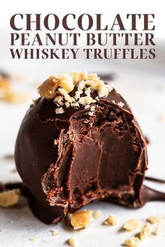 chocolate peanut butter whiskey truffles on a white surface with the title above it