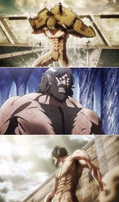 an anime scene with two different scenes, one showing the same man and another shows his muscles