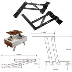 two pieces of furniture are shown with the measurements for each piece, including one end table and