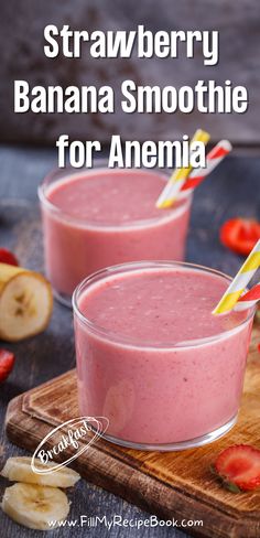 strawberry banana smoothie for anemia recipe idea, filled with fruits high in iron blended into almond milk for iron deficiency and best taken with vitamin C, homemade and healthy, breakfast or snack. Foods To Raise Iron Levels, High Iron Desserts, High Iron Fruits, High Iron Smoothies For Kids, High Iron Smoothies For Pregnancy, High Iron Meals Recipes, Iron Boosting Smoothies