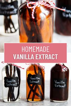 homemade vanilla extract in jars with labels on them