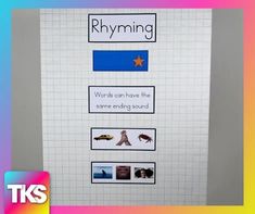 a sign that says rhyming words can have the same ending sound on it