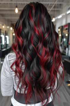 Red Highlights On Black Hair, Hairstyle French, Black Hair With Red Highlights, Highlights On Black Hair, French Crop, Black Red Hair, Red Ombre Hair, Red Hair Inspo, Black Hair With Highlights