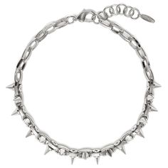 Materials: Rhodium plated brass Length: 16.5"/ 41.9cm Adjustable Made in NYC XM01-02 Png Jewellery, Thorn Necklace, Spike Bracelet, Art Jewelry Design, Spike Necklace, Jewelry Accessories Ideas, Funky Jewelry, Feminine Design, Brass Chain