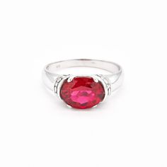 Boho Ruby Ring set with Created Ruby in a perfect diamond cut & stunning red color, at 10x8mm (3 Cts).Solid 925 Sterling Silver ☞ made to last.Click here for ☞ Matching EarringsMatching Pendant - please ask meDetails:• Created Ruby in flawless clarity• Ruby: 10x8mm, 3 Cts, diamond cut• Dimensions: Band width ≈ 3mm, thickness ≈ 1.2mm• Solid 925 Sterling Silver SKU 2183 Classic Red Oval Diamond Ring, Red Sterling Silver Rings With Prong Setting, Sterling Silver Ruby Ring With Vs Clarity, Red Oval Birthstone Ring With Prong Setting, Classic Red Gemstone Crystal Ring, Classic Red Ruby Ring With Vs Clarity, Classic Red Rings, Red Oval Crystal Ring In Sterling Silver, Red Oval Sterling Silver Crystal Ring