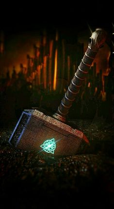 a hammer with glowing green light on it