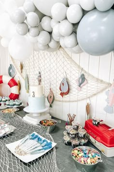 A FABULOUS Fishing Party Fisherman 1st Birthday, 1st Birthday Fishing Theme Decoration, Fishing Second Birthday, Baby Shower Theme Fishing, Fish Bday Party Ideas, Fishing Pool Party, Officially Two Birthday Party, Ice Fishing Birthday Party, Fish Themed Baby Shower Ideas Boy