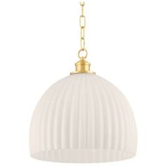 a white and gold pendant light hanging from the ceiling