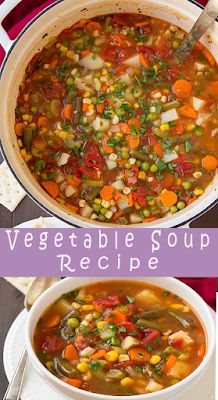 vegetable soup recipe in a pot with spoons