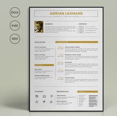 a clean and modern resume template with yellow accents