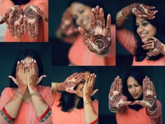 a woman holding her hands up to show the hendi