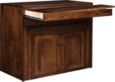 an image of a kitchen island made out of wood with drawers on the top and bottom