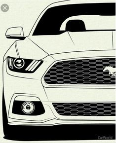 the front end of a white mustang car