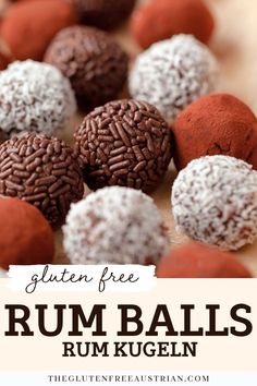 the gluen free rum balls are made with chocolate and sprinkled with powdered sugar