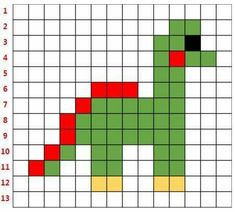 a cross stitch pattern with squares and numbers on it, all in green and red