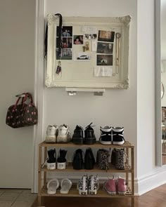 there is a shoe rack with shoes on it