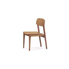 a wooden chair sitting on top of a white floor