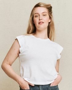 The Peak Shoulder Tee. -- True White TEES THE GREAT. FALL 22 KNITS Emily And Meritt, Shortening, The Peak, High Waisted Denim, Tumble Dryer, Angeles, High Waisted, Collectibles, How To Wear