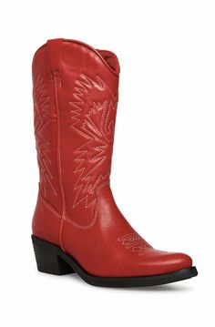 Red western boots Red Western Boots, Western Design, Western Style, Western Boots, Timeless Classic, Fitness Inspo, Low Heels, Timeless Fashion, Vegan Leather