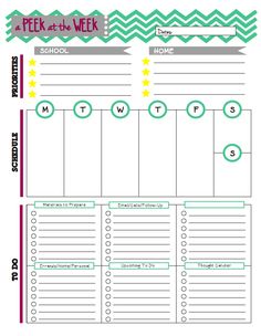 the free printable planner for school is shown in green and pink with arrows on it