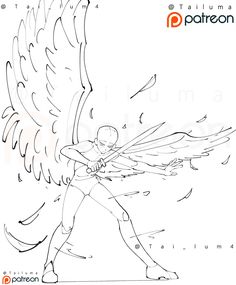 a drawing of an angel with wings