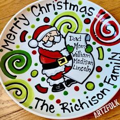 a christmas plate with santa clause on it