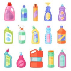 different types of cleaning products on white background - miscellaneous objects / objects clippings