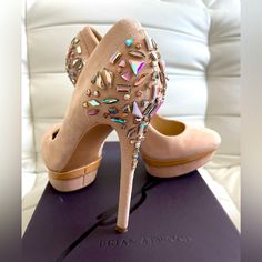 Brian Atwood High Heel Jeweled Shoes.Size 9.Wore One Time.Very Good Condition. Diy Heels, Brian Atwood Shoes, Jeweled Shoes, Brian Atwood, Suede Shoes, One Time, High Heel, Shoes Women Heels, Shoes Heels