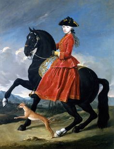 a painting of a woman riding on the back of a horse next to a cat