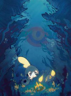 an underwater scene with two pokemons swimming in the water