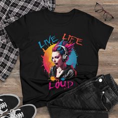 Live Life Loud - I'm a Punk Rocker Girl - Women's Midweight Cotton Tee T-shirt by WoodArtAudioCom on Etsy Slogan T-shirt For Alternative Fashion, Punk Graphic Print Top For Music Festival, Punk Style Tops With Graphic Print For Music Festival, Casual T-shirt For Music Festivals And Alternative Fashion, Punk T-shirt For Concert, Casual Tops For Music Festivals And Alternative Fashion, Punk T-shirt With Funny Print For Alternative Fashion, Punk Style T-shirt With Funny Print For Alternative Fashion, Punk Crew Neck T-shirt For Music Festivals