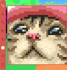 a cat's face is shown in this pixel art