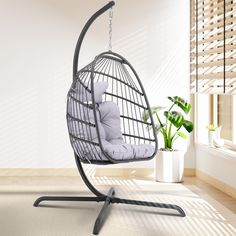 PRICES MAY VARY. Sturdy and Comfortable: The pole and base are made of 2.5 mm thickened powder-coated steel pipe, the swing chair is wrapped with all-weather proof premium PE rattan,ensuring stability and longevity, Supports up to 350 lbs Generous Seating Space: This hanging egg chair features overall dimensions of 38''L x 41''W x 78''H, with seat dimensions of 29.2''L x 25.6''W x 42.5''H. It offers generous seating space, while remaining suitable for most indoor and outdoor settings Meticulousl Ceiling Hanging Chair, Hanging Chair In Bedroom, Chair In Bedroom, Hanging Chair From Ceiling, Balcony Chairs, Hanging Egg Chair, Bedroom Patio, Outdoor Bedroom, Swing Chair