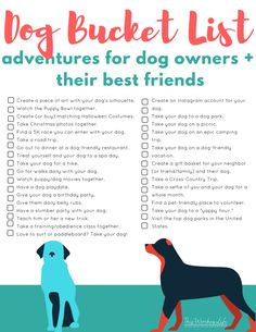 a dog checklist with two dogs on it and the words, dog bucket list adventures for