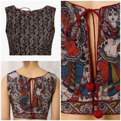 Blouse Pattern Designer Cotton Blouse Patterns, Blouse Kalamkari Designs, Kalamkari Blouse Patterns, Blouse For Kalamkari Saree, Bollywood Style Kalamkari Blouse Piece, Designer Kalamkari Print Bollywood Blouse, Silk Kalamkari Print Blouse