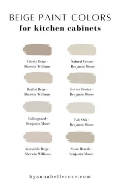 If you’re looking for beige kitchen cabinet color ideas, then you’ve come to the right place. This post is all about the most gorgeous beige paint colors for your kitchen that you’ll love. Beige Painted Cabinets Kitchen, Toupe Colored Kitchen Cabinets, Sw Cabinet Colors, Simple Kitchen Color Schemes, Accesible Beige Cabinet, Beige Colour Kitchen, Farmhouse Kitchen Cabinet Colors, Neutral Kitchen Cabinet Colors, Beige Kitchen Cabinet Colors