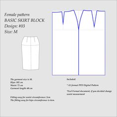 the front and back view of a women's skirt pattern