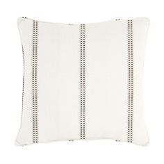 a white and black striped pillow on a white background with an embroidered stripe in the middle