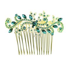 Faship Gorgeous Green Crystal Floral Hair Comb Elegant Green Hair Accessories For Gifts, Green Hair Piece, Emerald Hair Comb, Emerald And Pearl Hair Comb, Floral Hair Comb, Floral Hair Combs, Crystal Hair Comb, Green Crystal, Floral Hair