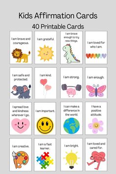 children's affirmation cards with different images